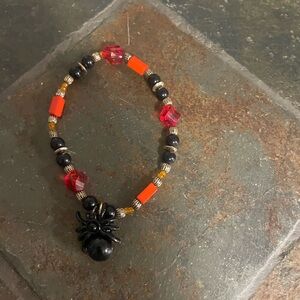 Handmade Black & Red Spider Charm Beaded Bracelet